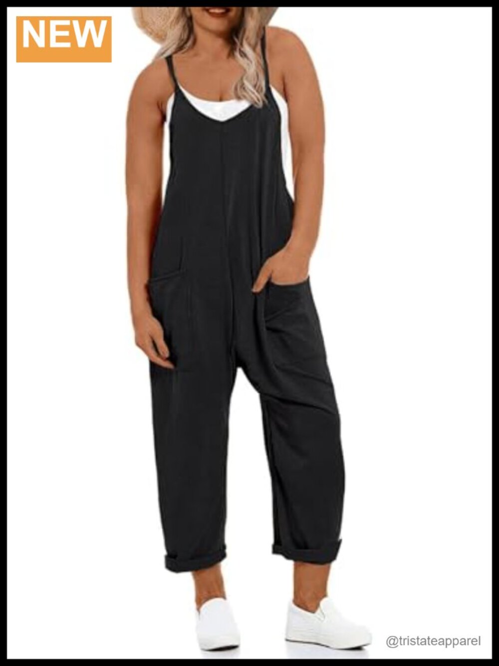 Women's Plus Size Sleeveless Jumpsuit Loose Fit Romper With Pockets